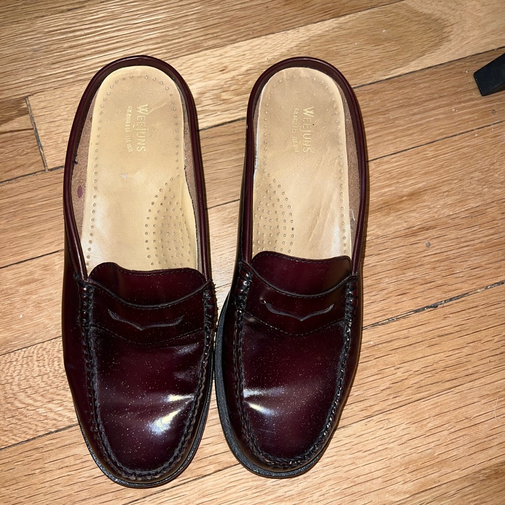 GH Bass Weejuns Burgundy Leather Mule Loafers